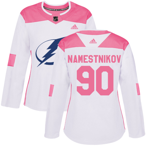 Adidas Lightning #90 Vladislav Namestnikov White/Pink Authentic Fashion Women's Stitched NHL Jersey - Click Image to Close